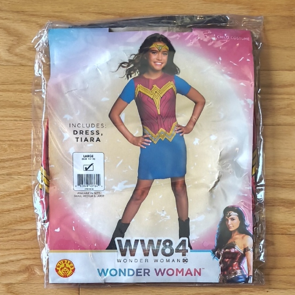 Wonder Woman Costume Dress & Tiara By Rubies Girls Size 12/14 NWT